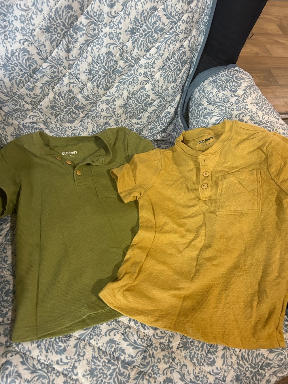 Old Navy Kids Short Sleeve Henley Tees - Olive & Mustard